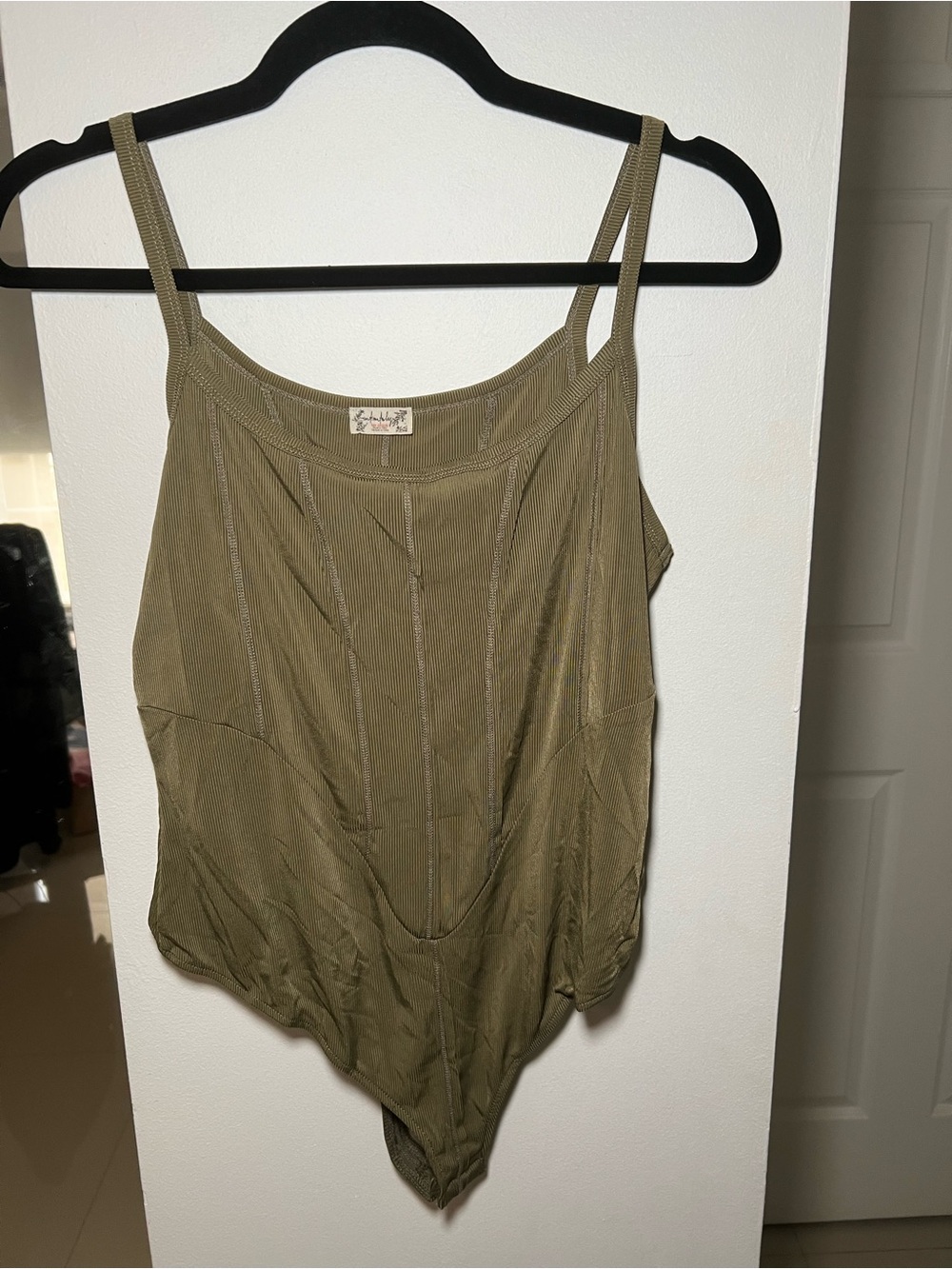 Free People Olive Green Seam-Detail Bodysuit